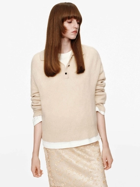 Half Button Knitted Sweater MinimalistCut MeshPanelIntegration