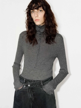 StretchComfort Bamboo Fiber Fabric Half Button Turtleneck Top