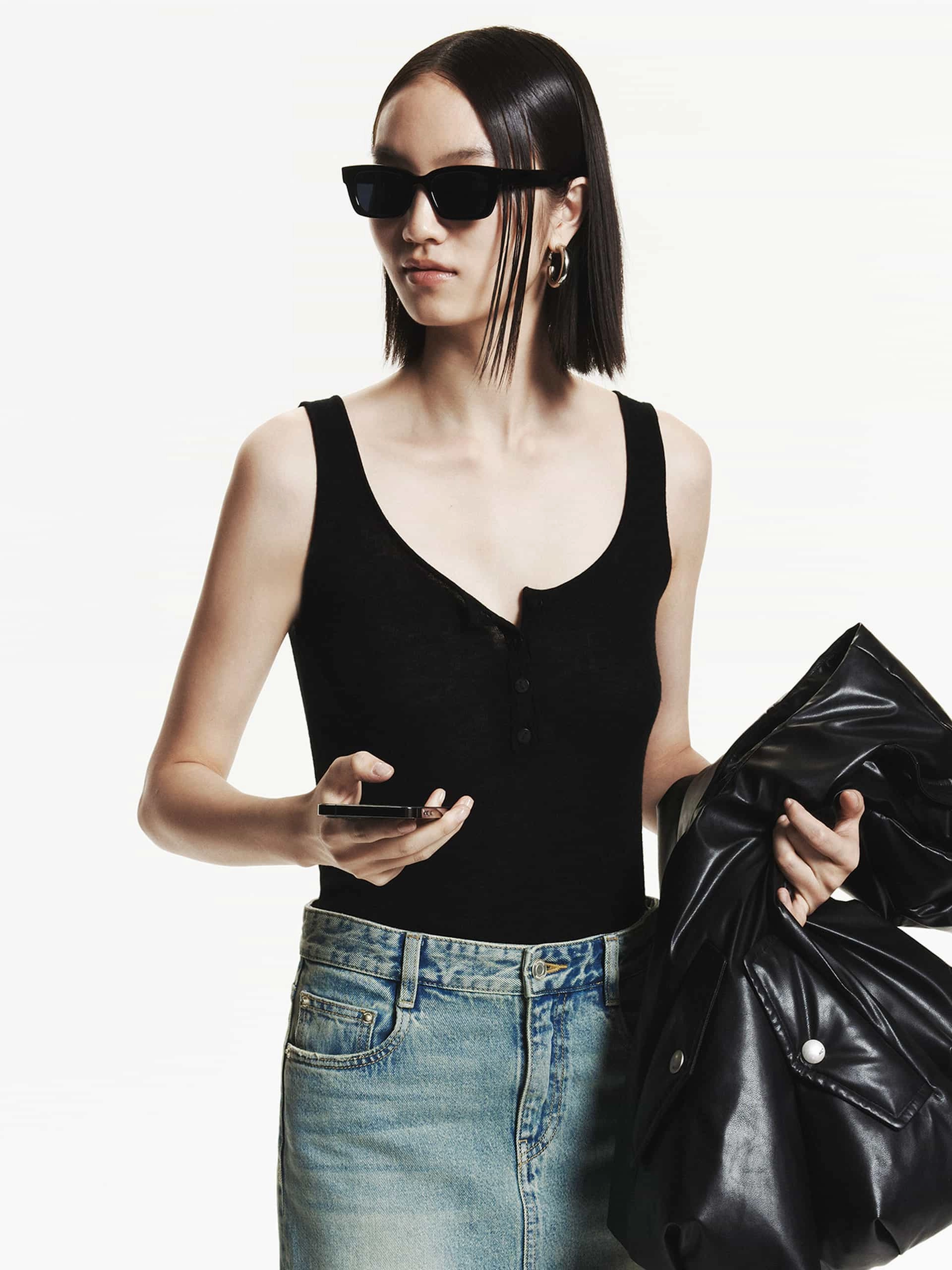 Half Button Wool Tank Breathable Mesh Insert Reversible Layering Tech