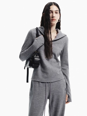 Contemporary Cut Half Button Wool Top