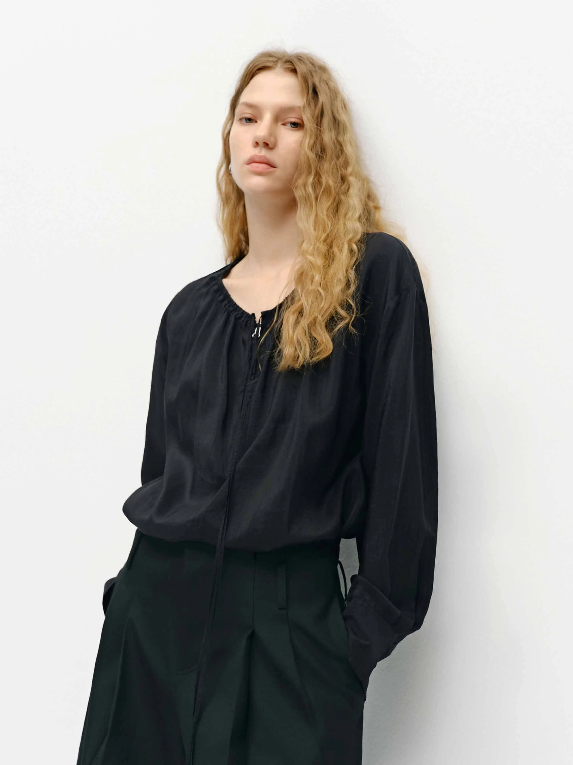 Half Zip Comfy Blouse Circular Knit