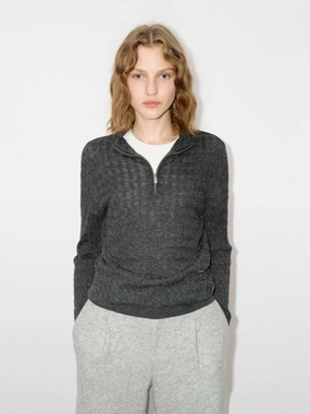 Half Zip Wool Sweater DoubleStitching Tencel Lyocell Fiber