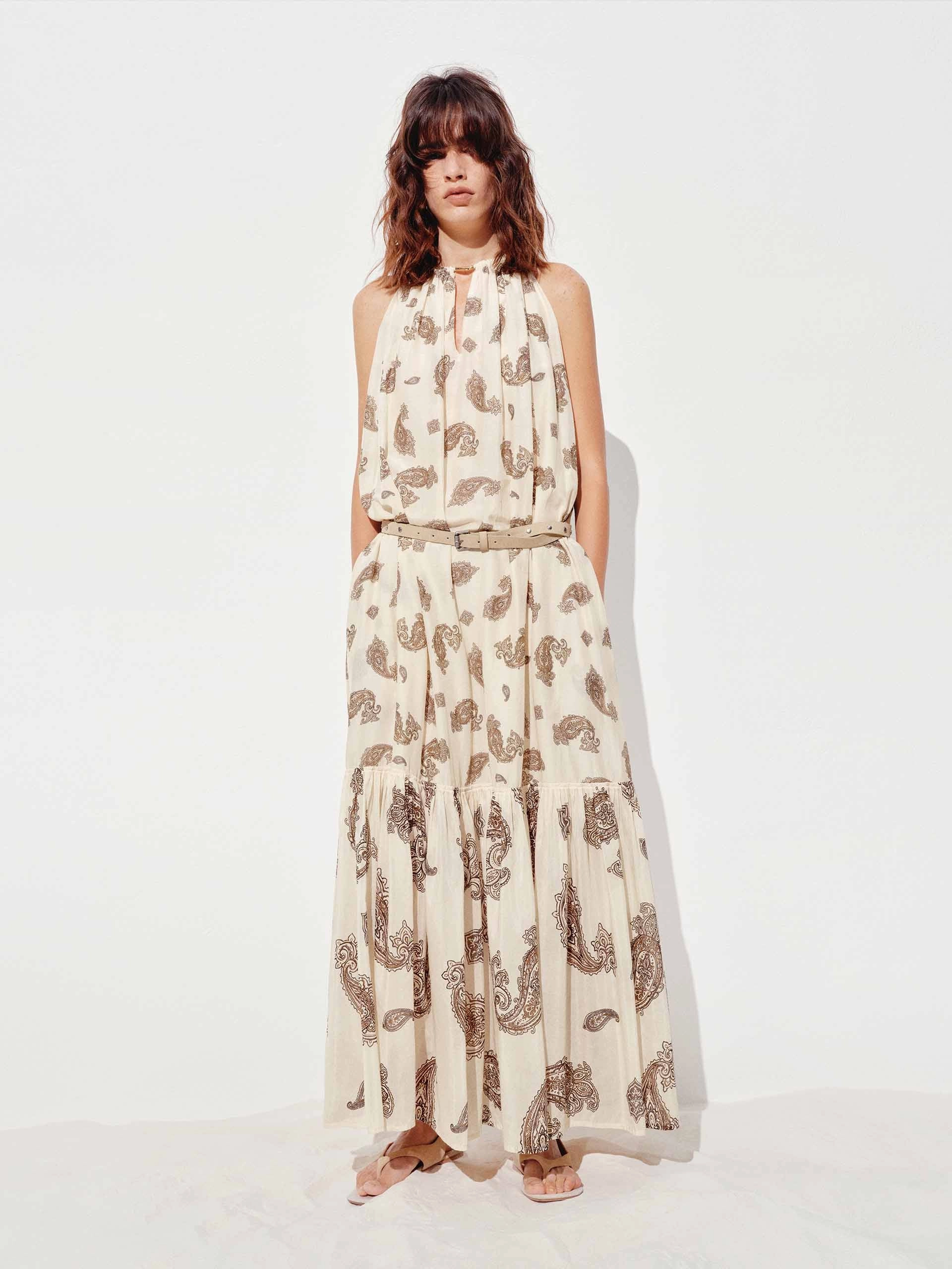 Halterneck Sleeveless Maxi Dress Floral-Pattern Midnight Mood