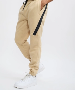 Haram Slim Fit Fleece Jogger With Zip Detail - Beige FunctionalZipper Layered Look