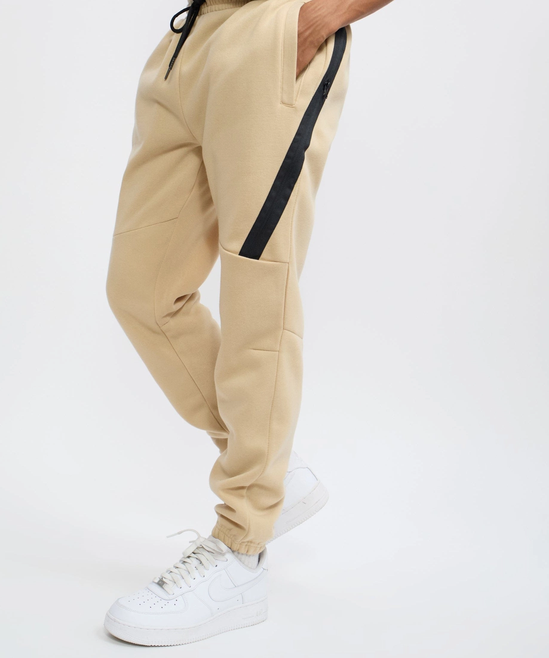 Haram Slim Fit Fleece Jogger With Zip Detail - Beige Comfy Wardrobe On The Go
