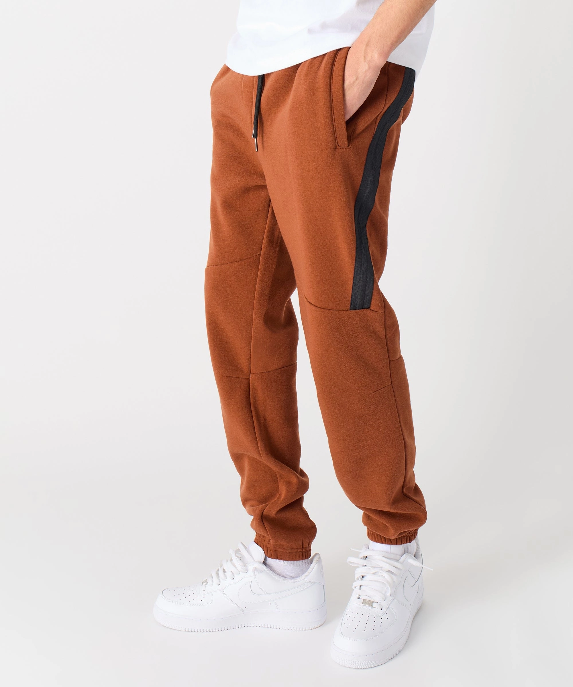 Workout-ready Haram Slim Fit Fleece Jogger With Zip Detail - Brown