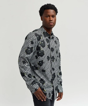 RubberizedGrip Ultraviolet Protection Fabric Harwood Allover Print Viscose Long Sleeve Woven Shirt