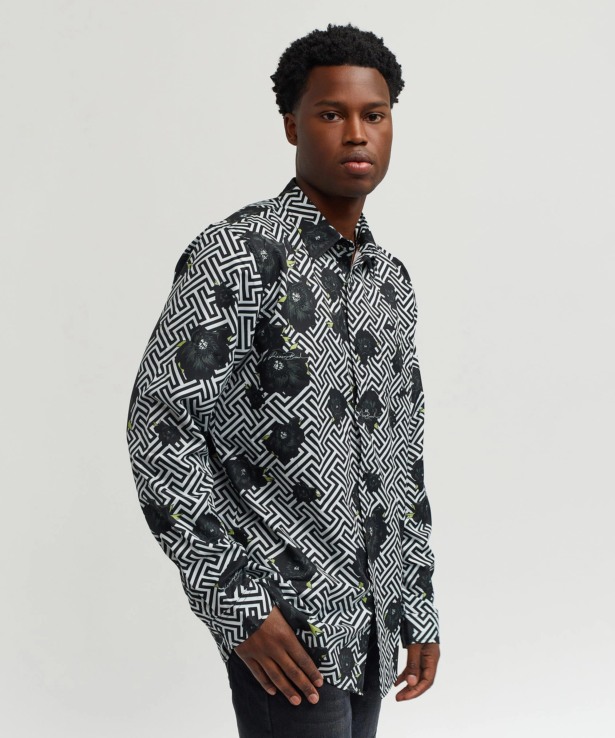 RubberizedGrip Ultraviolet Protection Fabric Harwood Allover Print Viscose Long Sleeve Woven Shirt