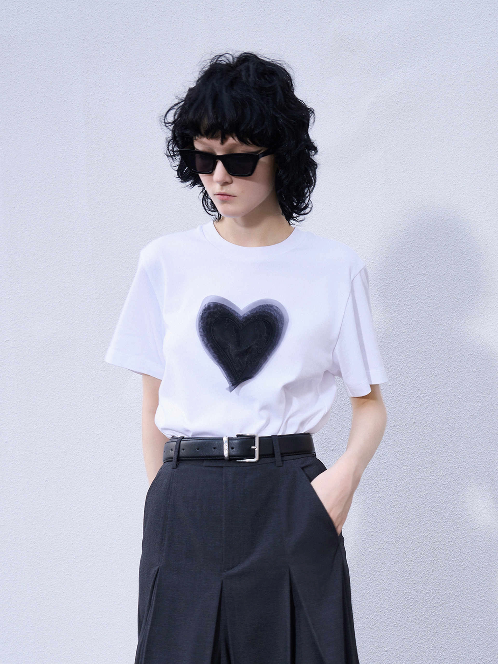 Relaxed fit wear Cool and Relaxed Heart Pattern Cotton T-shirt