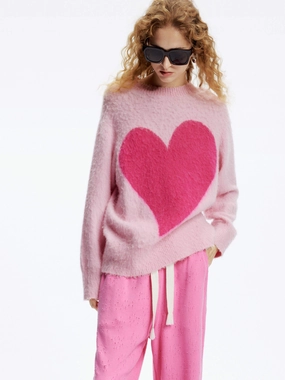 Stretchable Blend Heart Pattern Loose Sweater