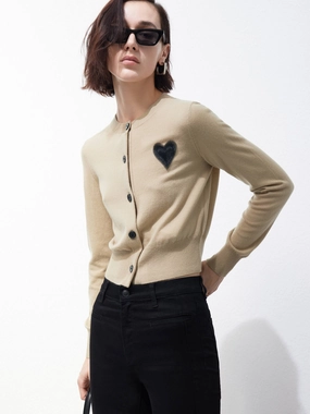 BreathableMeshInsert Heart Pattern Wool Cashmere Cardigan