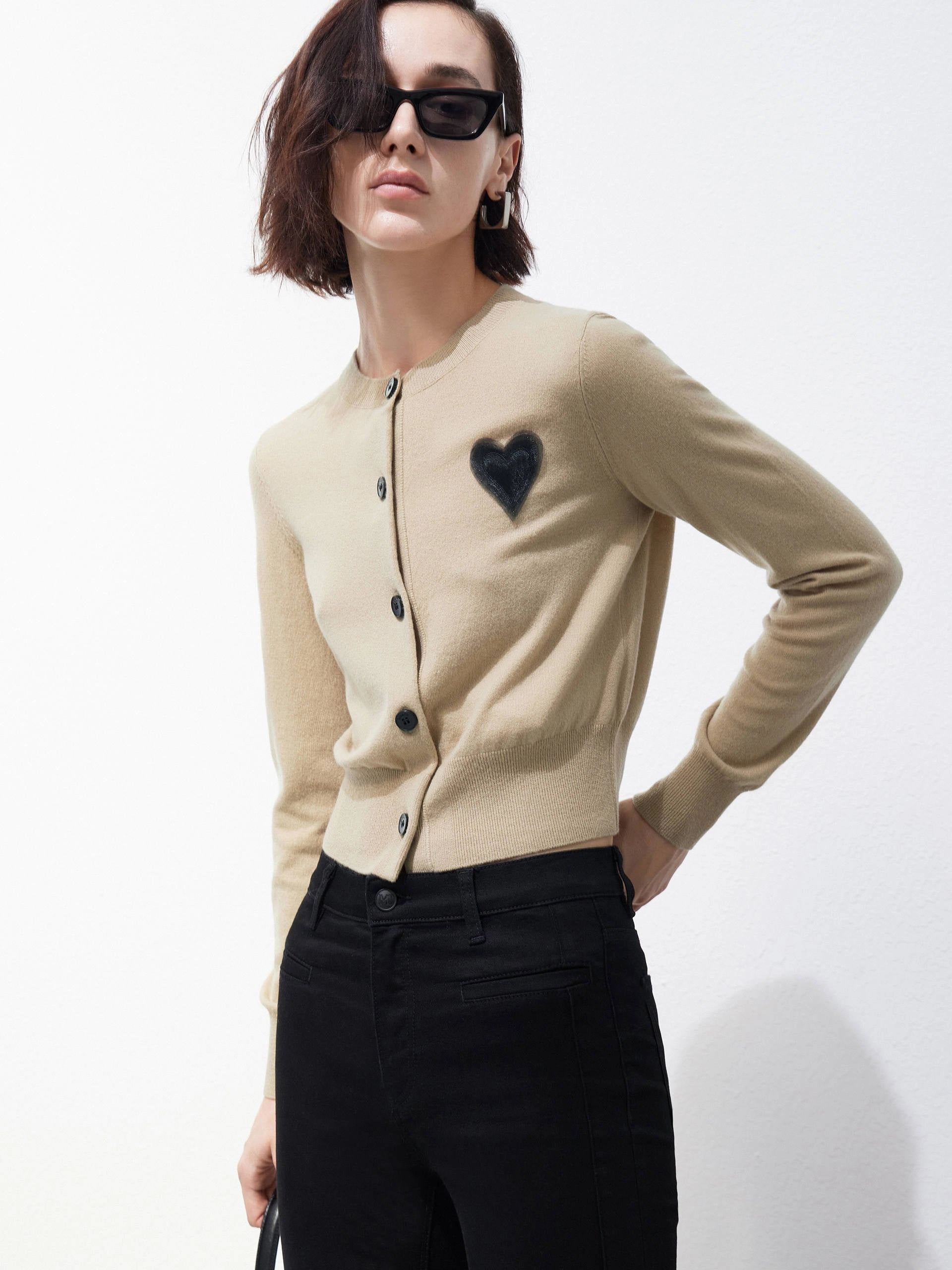 Heart Pattern Wool Cashmere Cardigan stain resistant coating