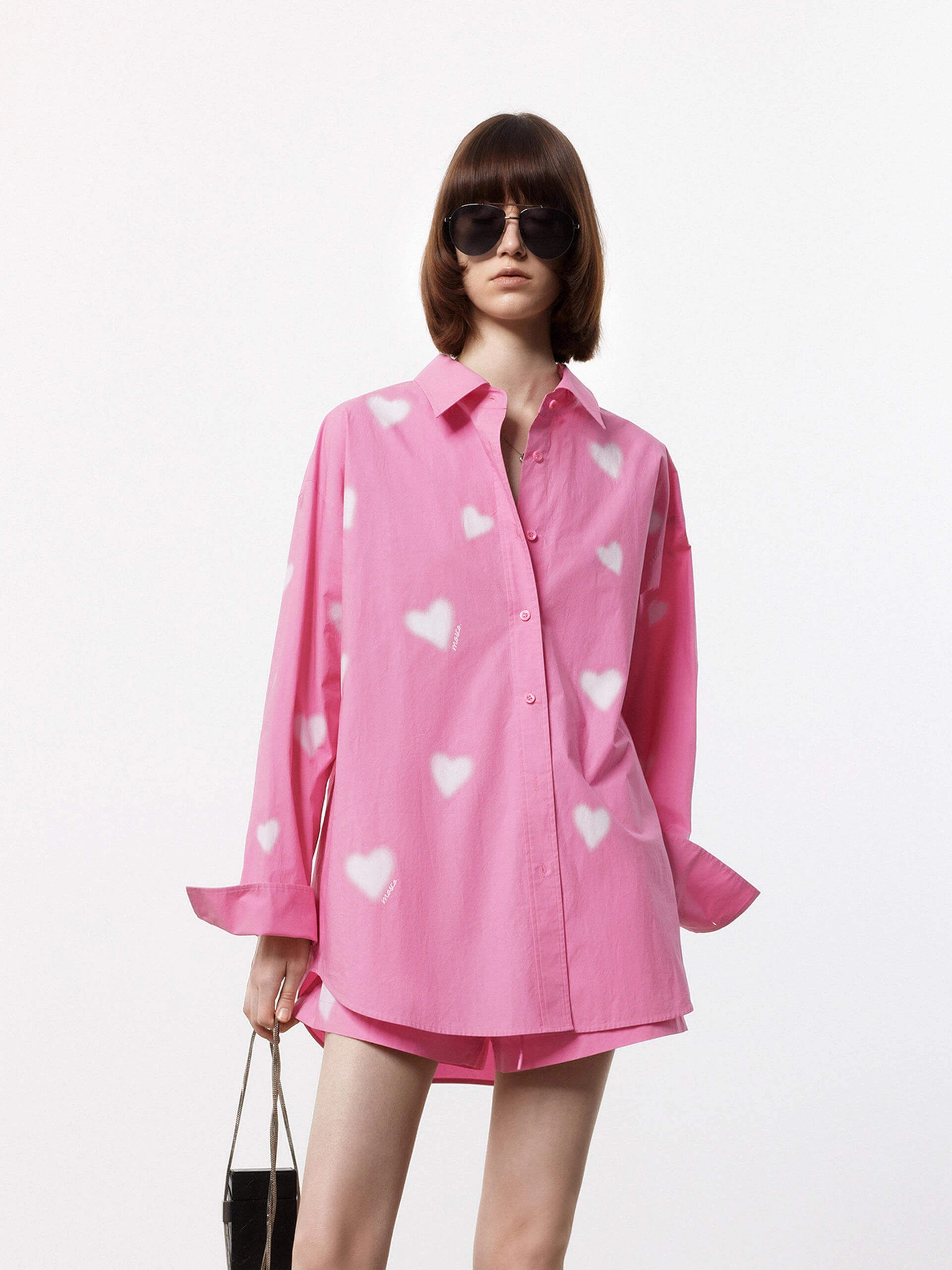 Heart Print Cotton Shirt SlimFitAdaptation