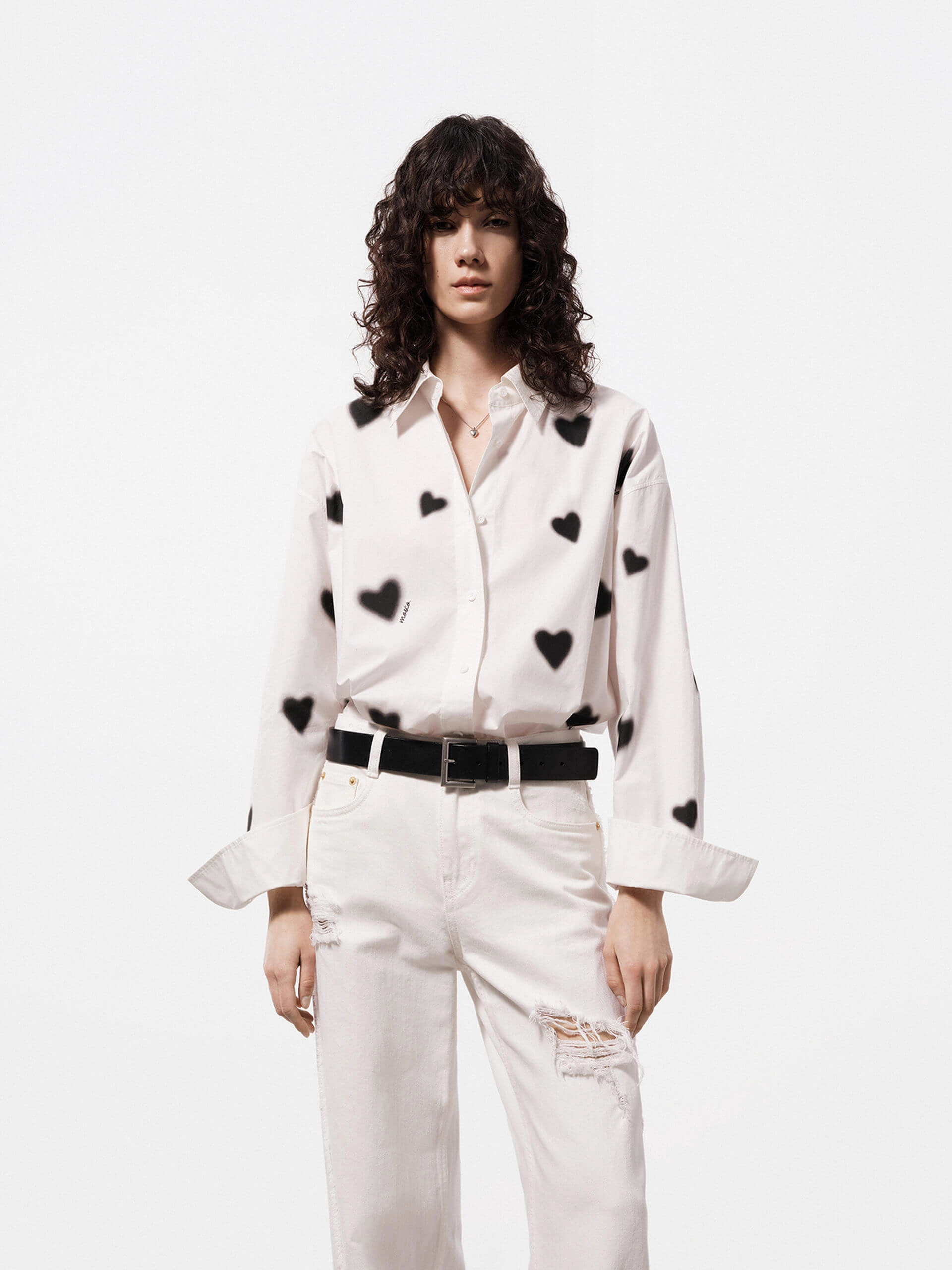 Heart Print Cotton Shirt BioBased Fiber