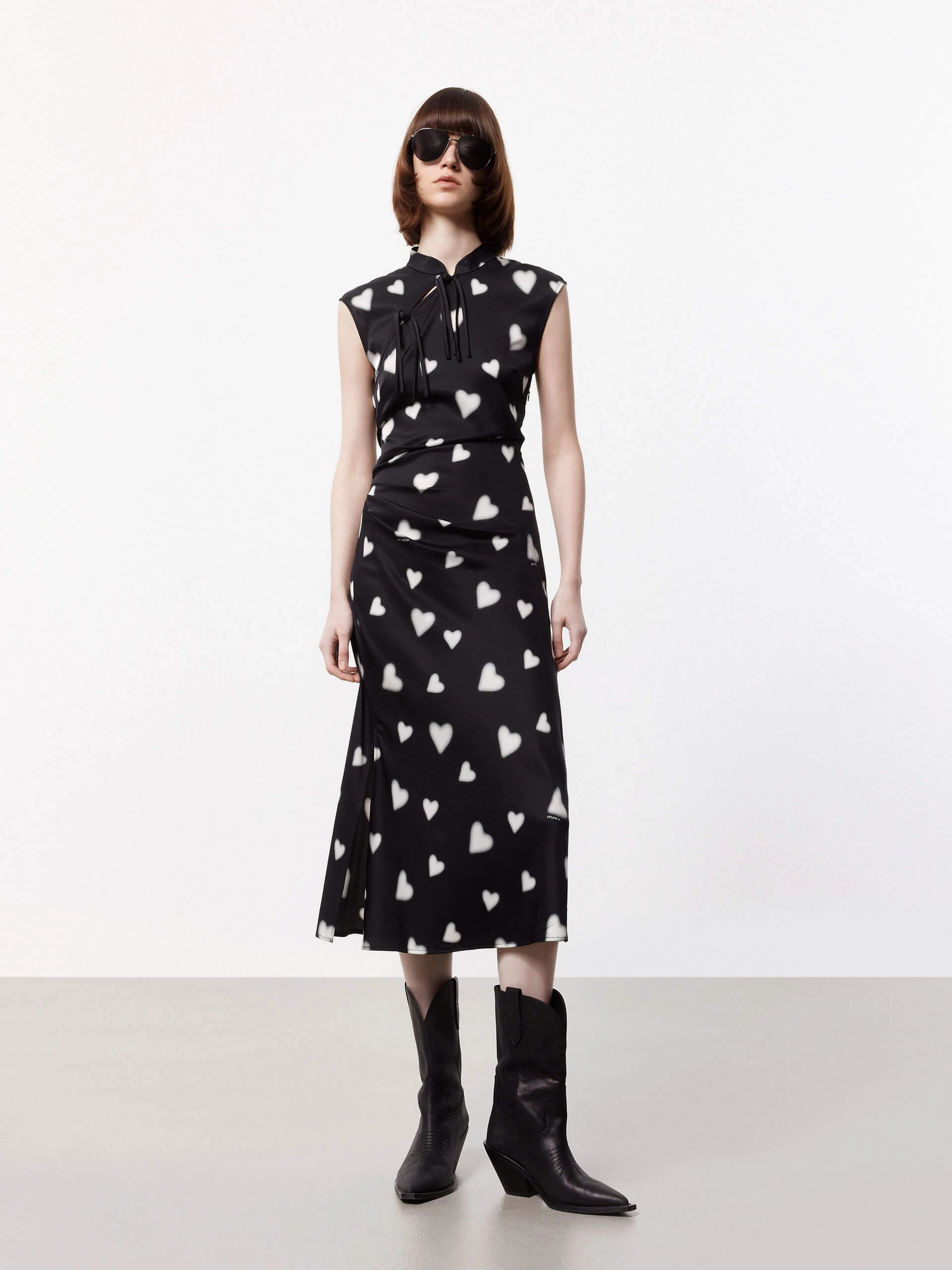Office Friendly Heart Print Slit Dress