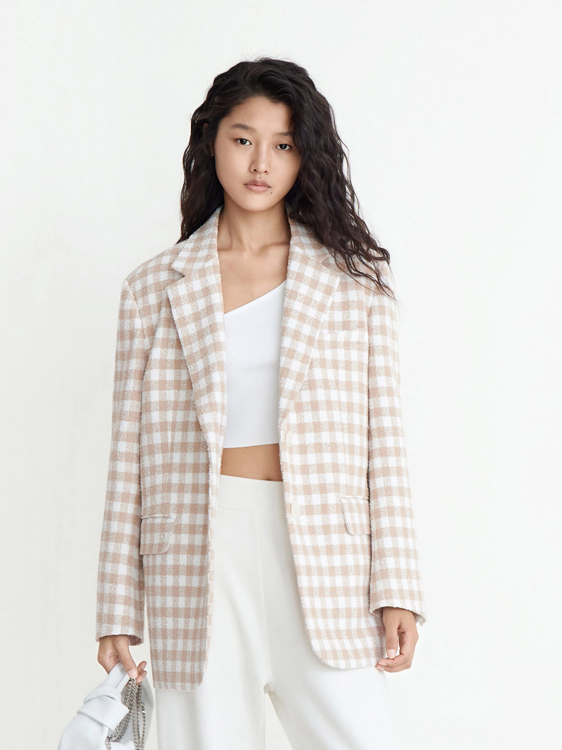 Smart Casual HoodedStyle Oversized Wide-shoulder Checked Blazer