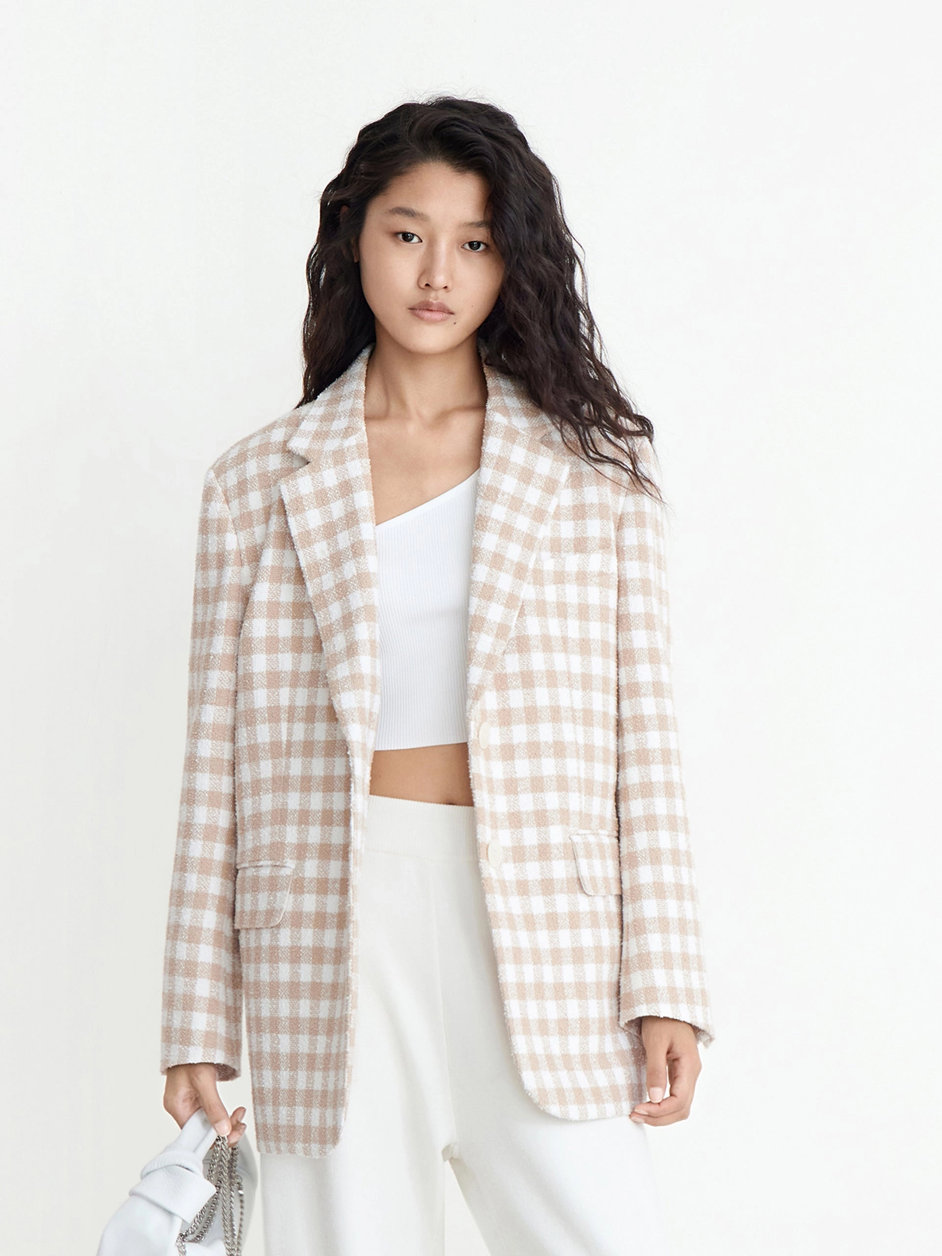 Oversized Wide-shoulder Checked Blazer Abrasion Resistant Shell