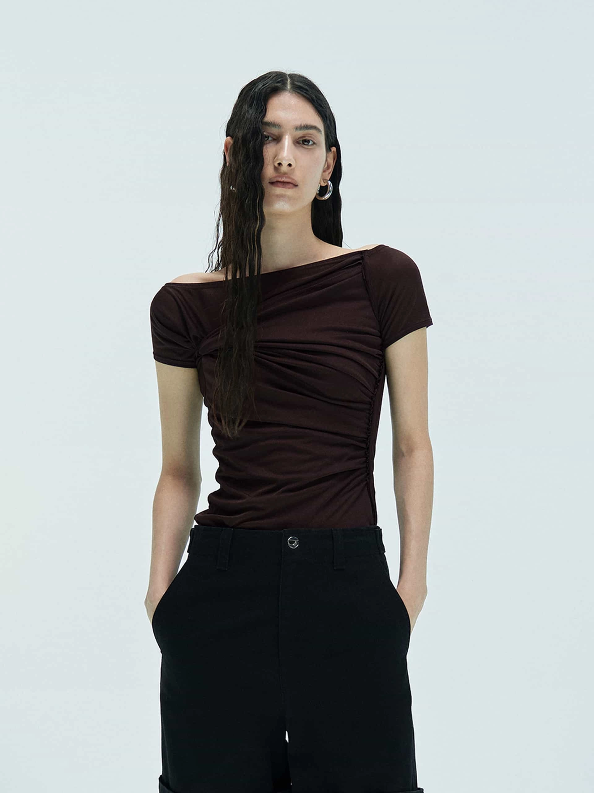 Cutout Detail Draped Top Multi Pocket Configuration