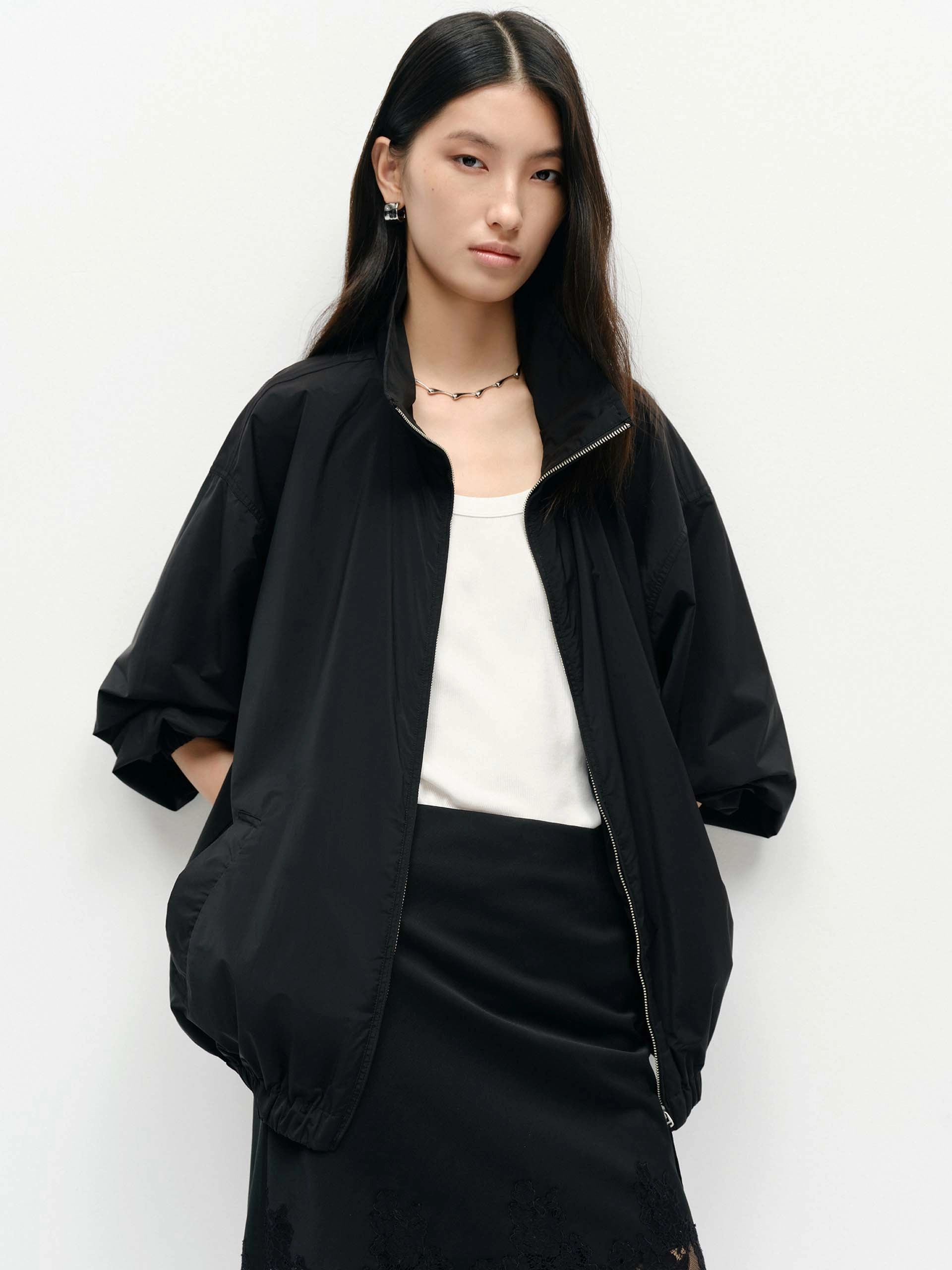 Back Letter Loose Jacket Weatherproof Zippers