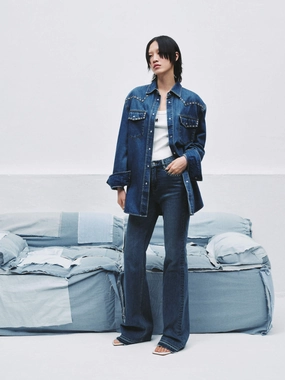 Zircon Detail Denim Jacket HiddenPockets