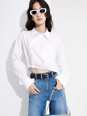 Slanted Placket Cropped Shirt Comfortable Look MultiPurposeUtility