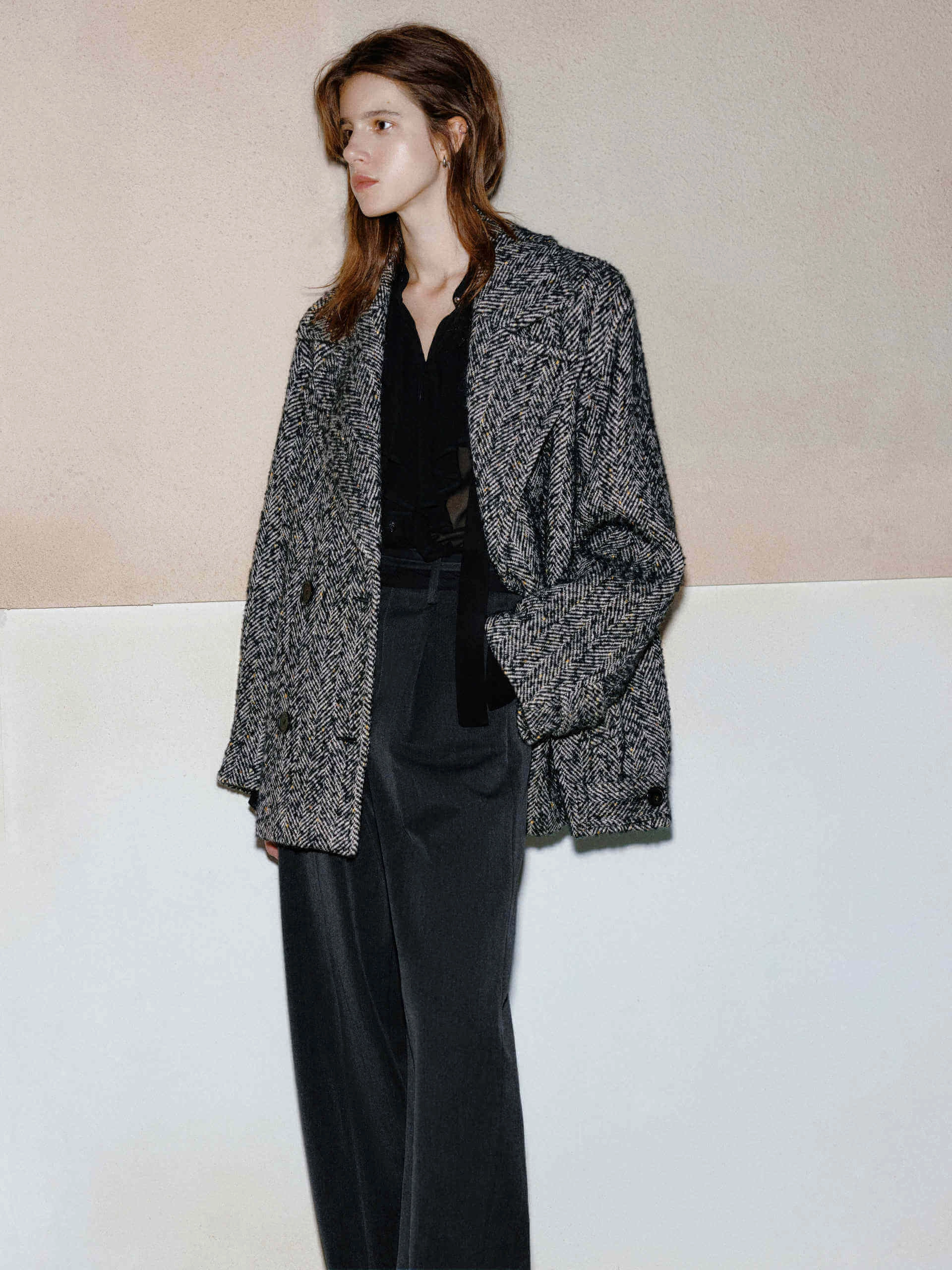 Flowing Design Herringbone Tweed Jacket