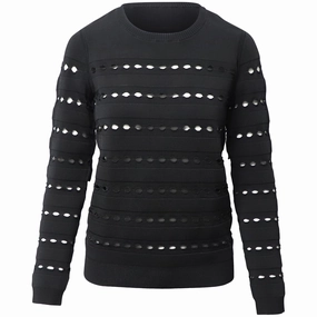Herve Leger Stretch-Knit Bandage Pullover in Black Rayon Cozy Knit Touch
