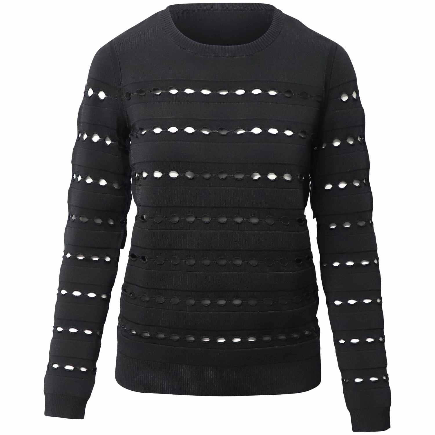 Herve Leger Stretch-Knit Bandage Pullover in Black Rayon Cozy Knit Touch