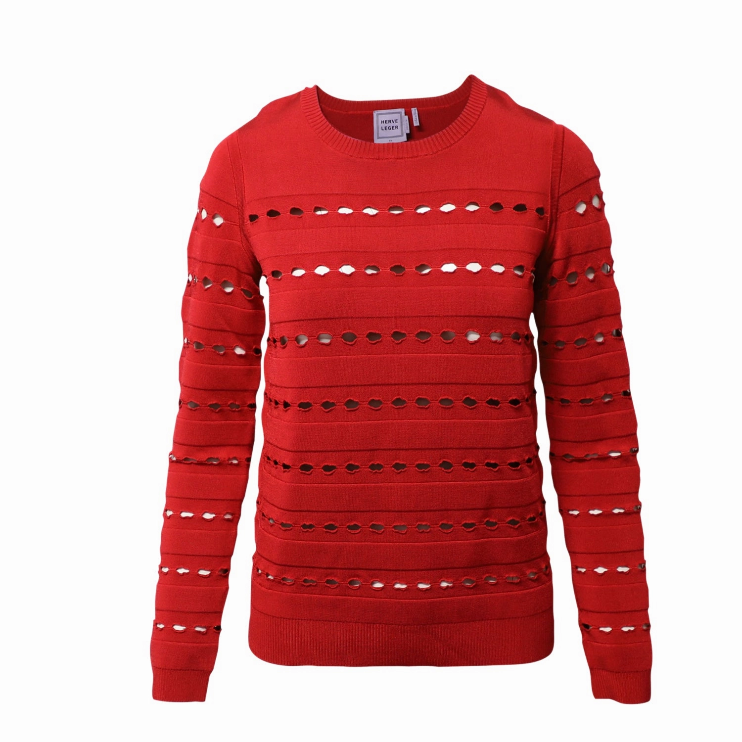 Herve Leger Stretch-Knit Bandage Pullover in Red Rayon Ergonomic Sleeve Shape Everyday Comfort Wear