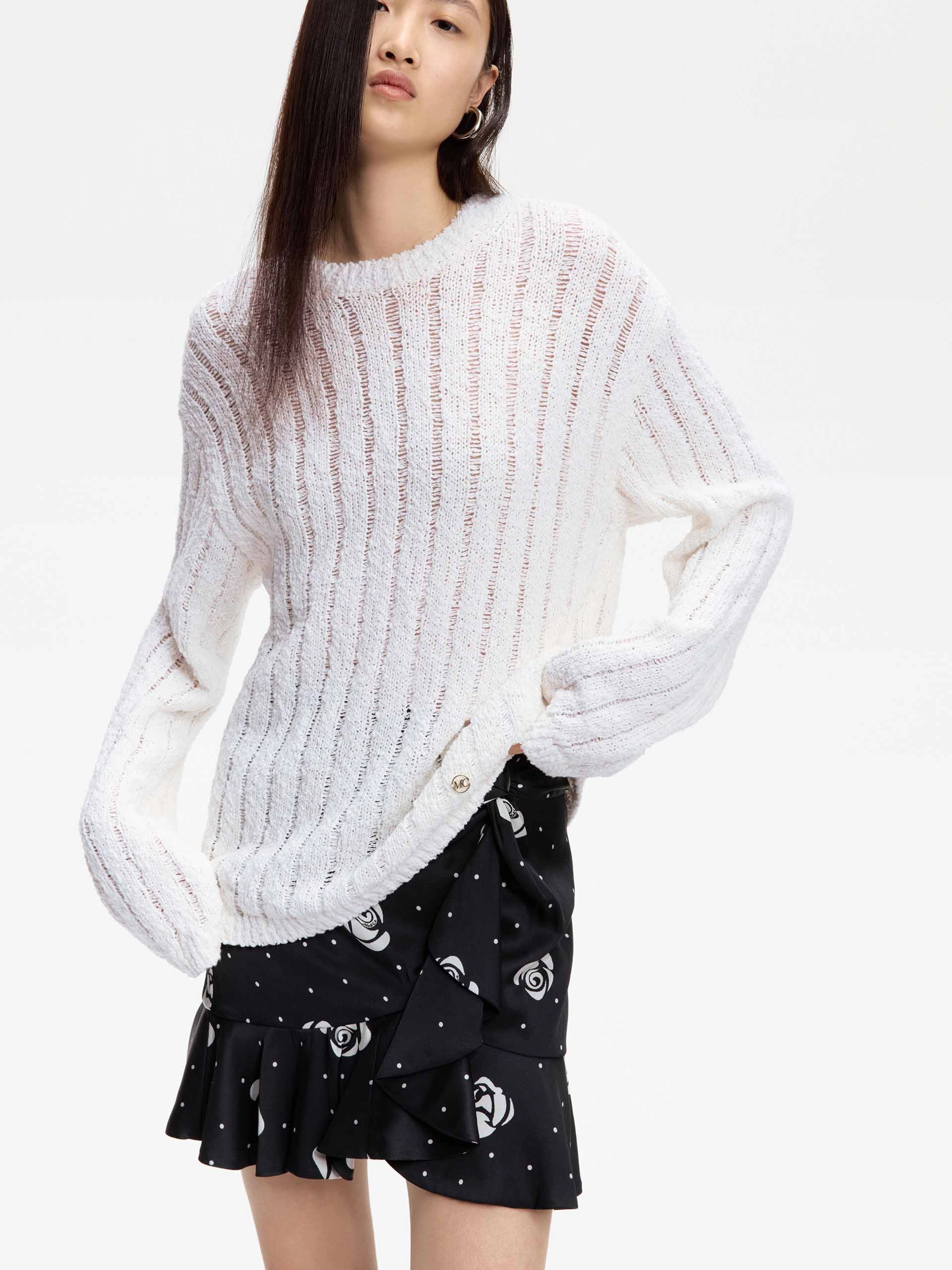 Ribbed Cotton Blend Sweater Office Attire Soft Texture