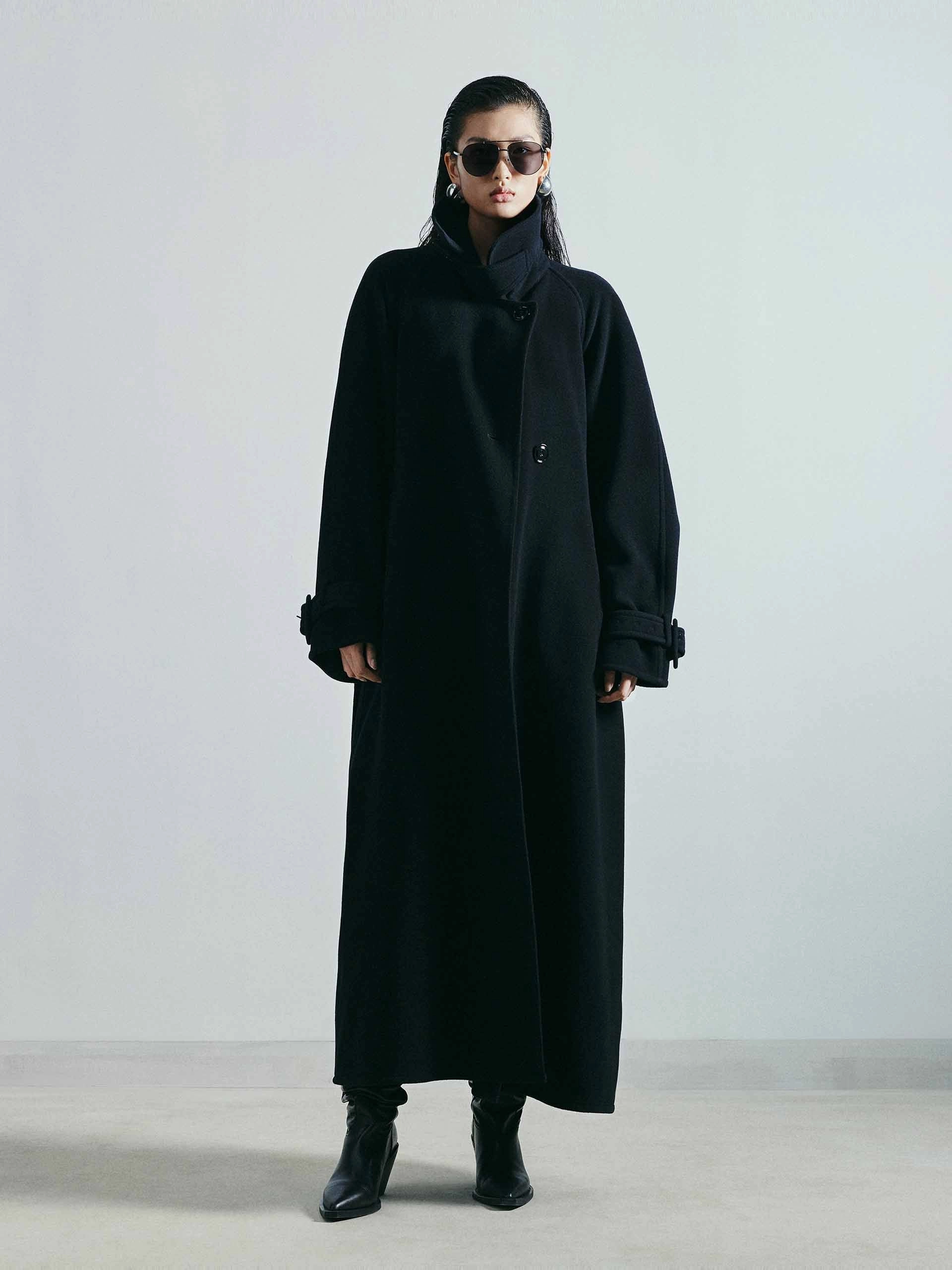 BreathableFabric GarmentDyed Belted Long Wool Coat