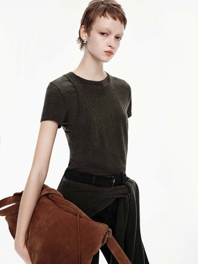 Wool Knitted Top With Tank BlendMaterials Slim Fit Shirt