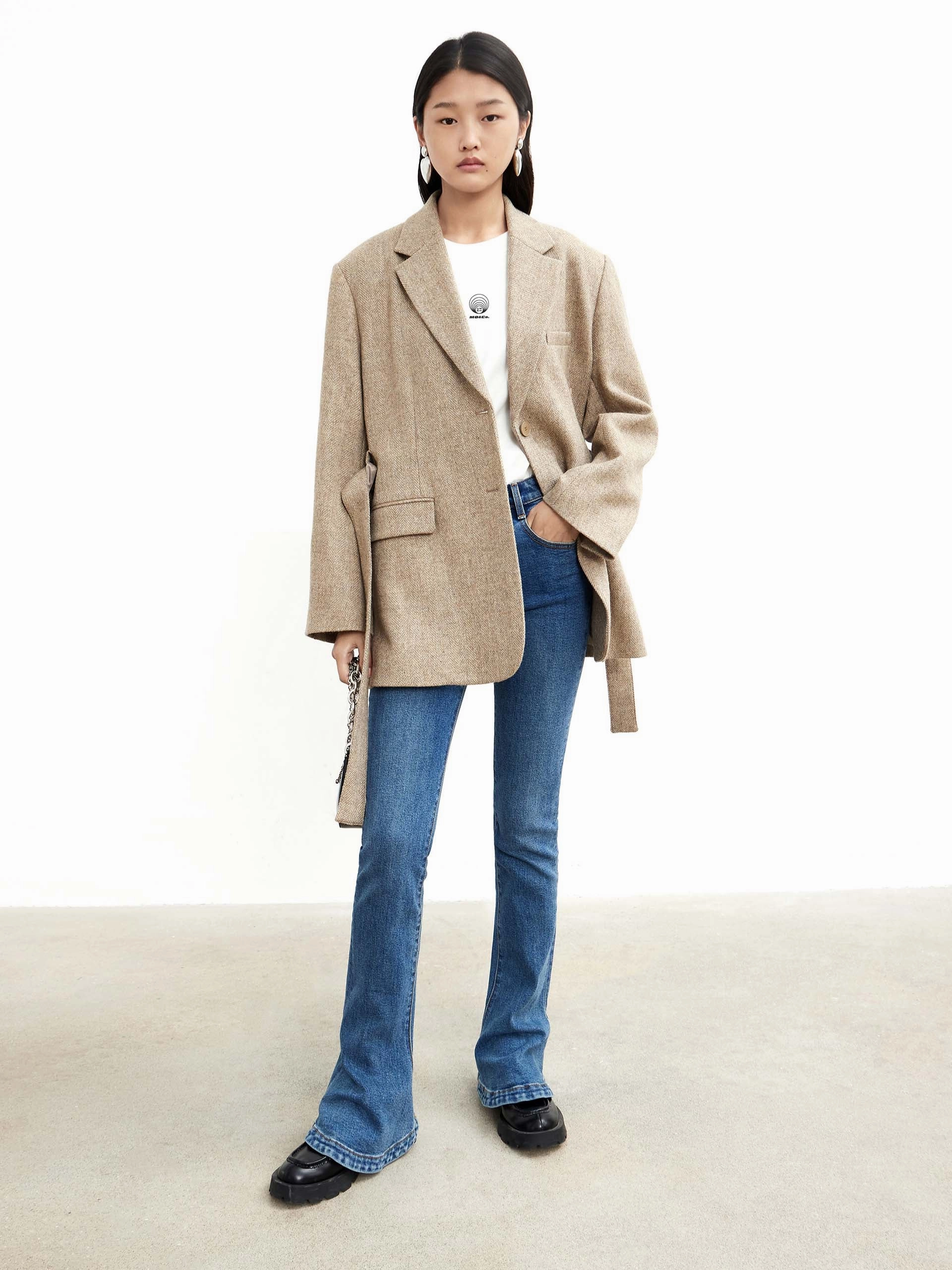 Belted Textured Blazer in Wool HiddenStoragePocket
