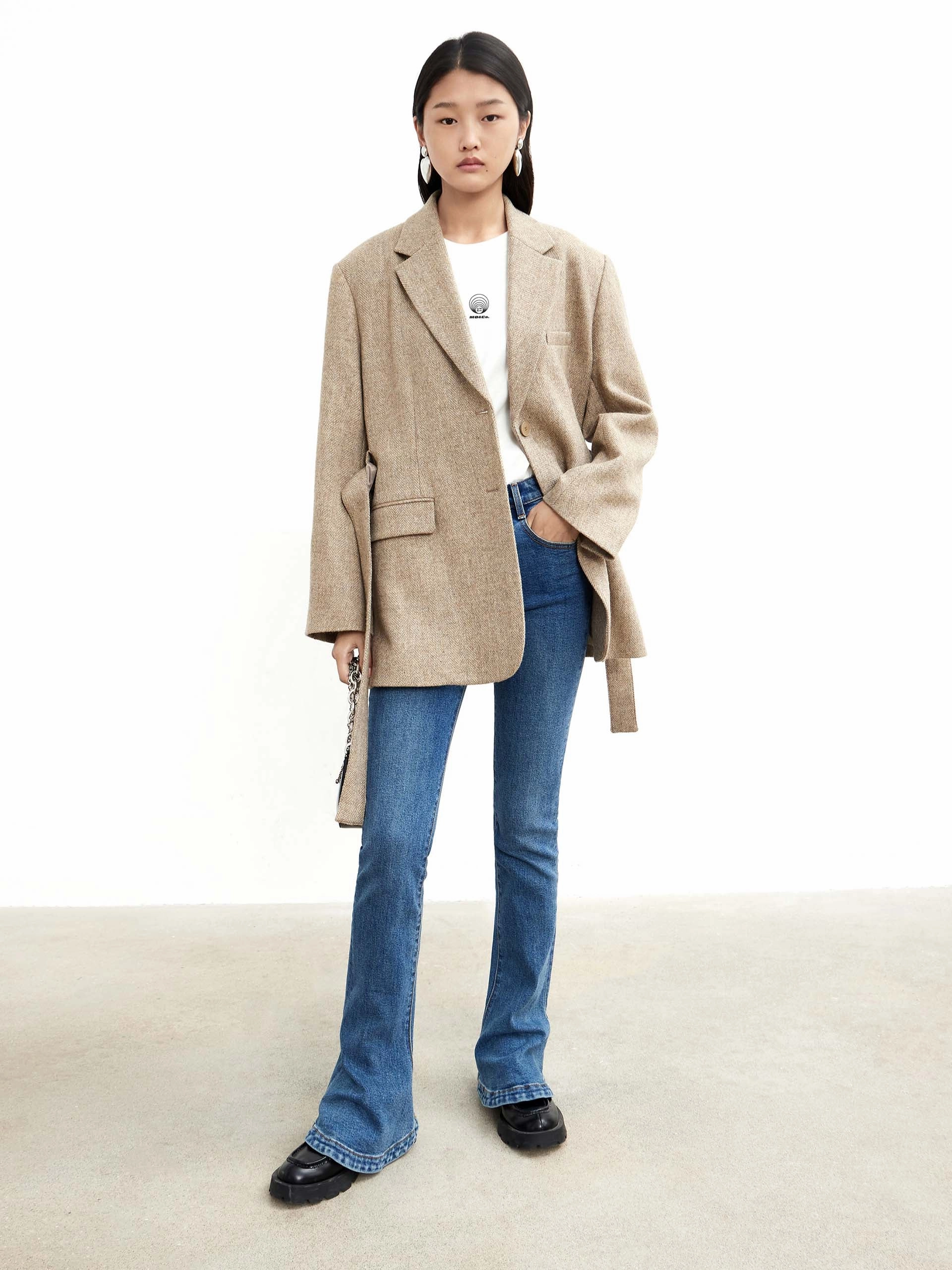 EcoDyeProcess Belted Textured Blazer in Wool