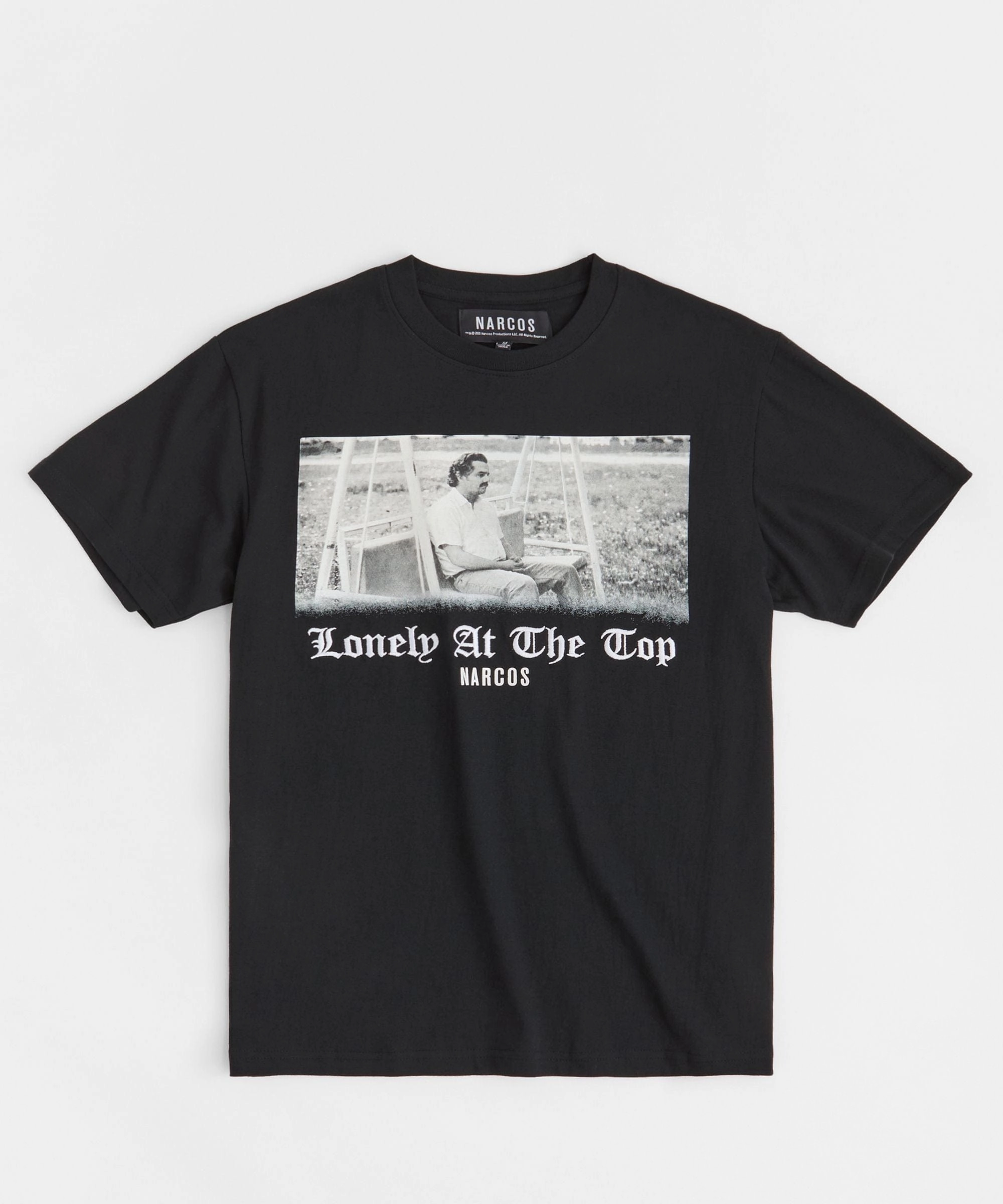 Minimalist Collar Narcos Lonely at The Top Short Sleeve Tee - Black