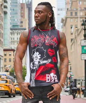 Betty Boop Basketball Jersey - Black Ribbed Hem Finish Bohemian style