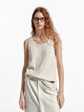 Classic Crew Neck TurtleneckDesign Layered Detail Wool Tank