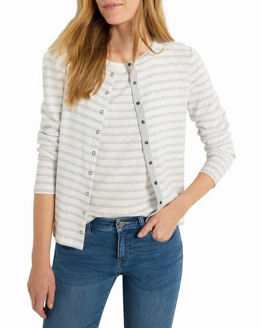 NIC ZOE Striped Snap Front Cardigan Ergonomic Sleeve Shape Cozy Warmth
