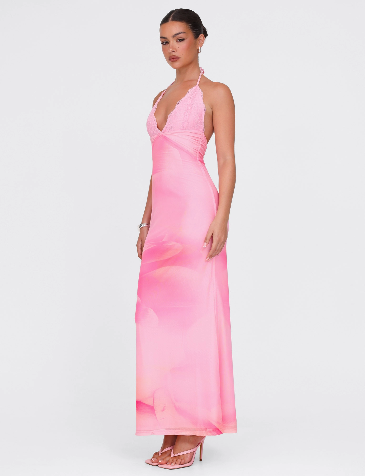 DENAE MAXI DRESS - PINK : FLORAL : PINK BLOSSOM Modern Cut Cozy Texture