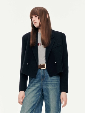 Cropped Fit Wool Blazer Flexible Hem Adjustment Fleece Lined
