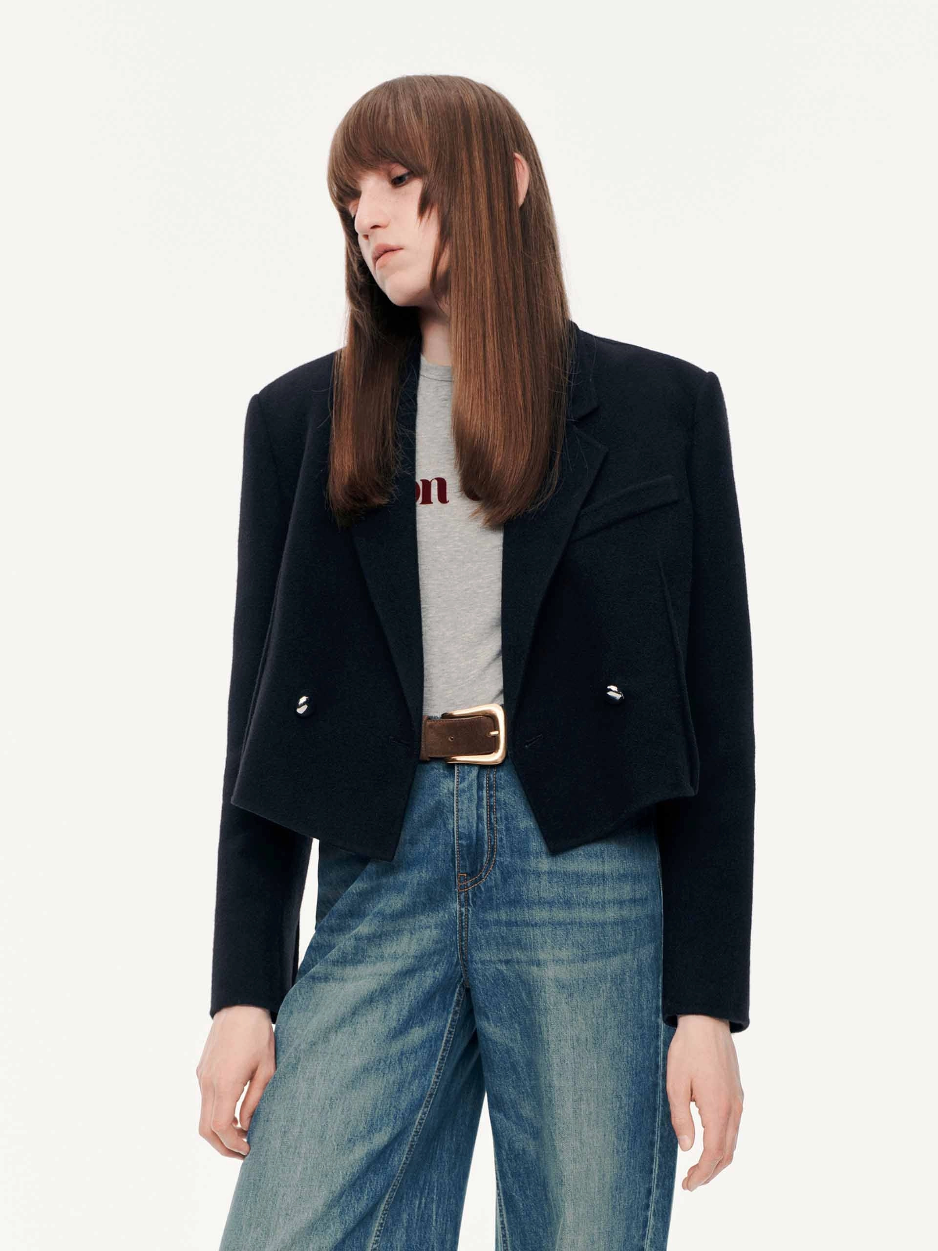 Cropped Fit Wool Blazer Ultraviolet Protection Anti Static Treatment