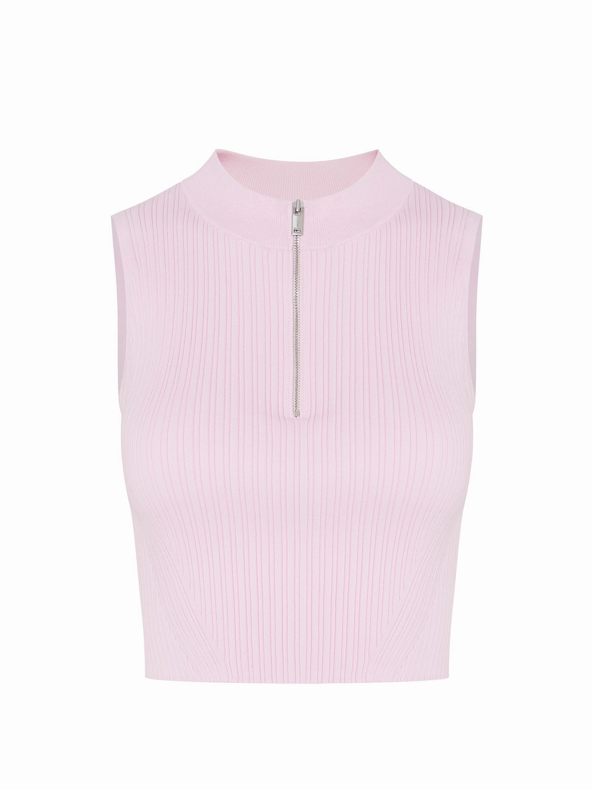 Weighted Hem Design Half Zipped Rib Top