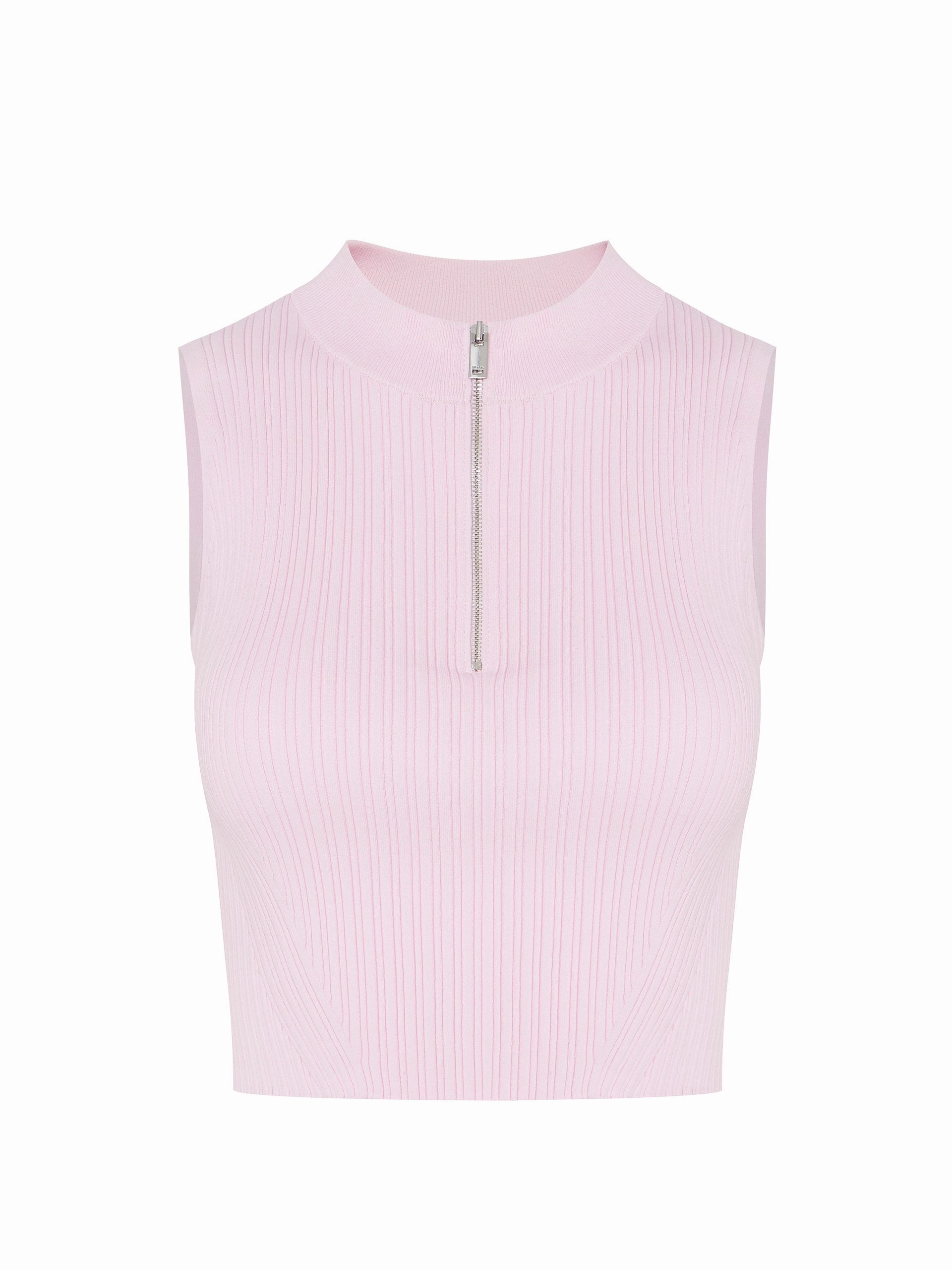 Rolled Hem Finish Half Zipped Rib Top