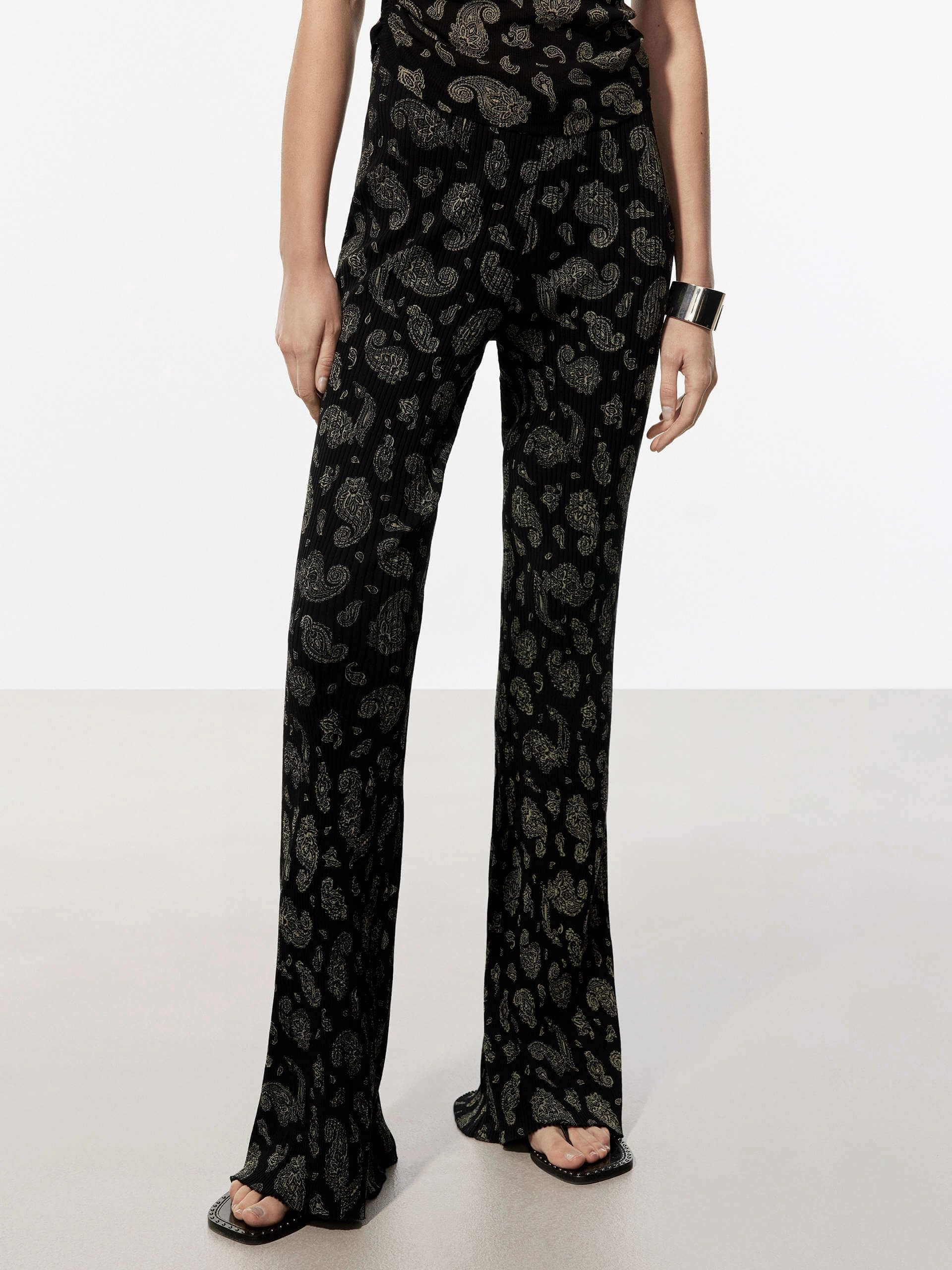 Paisley Print Trousers Wrinkle Free Fabric Comfy Motion