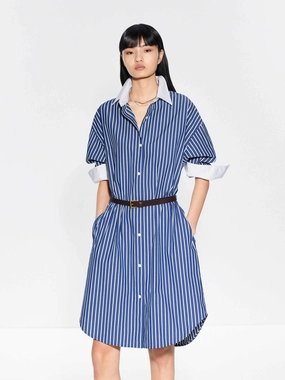 Include Belt Striped Dress Special-Occasion Hidden Pocket
