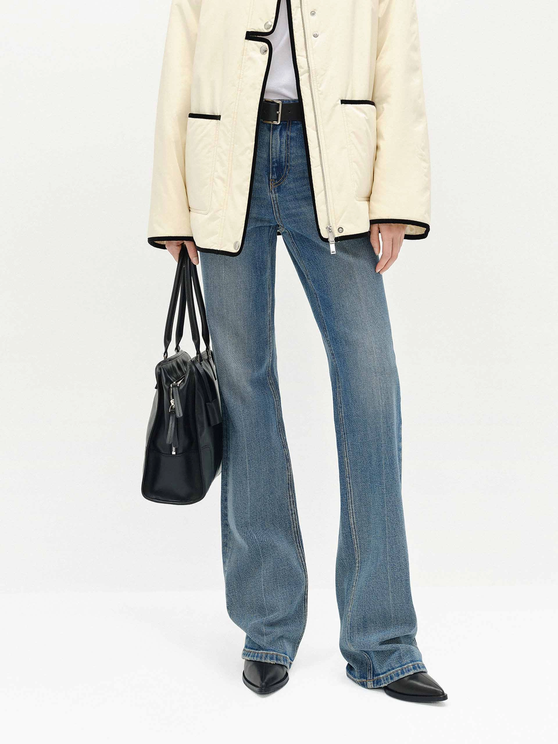 High Rise Blue Straight Jeans Straight Leg Design