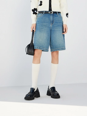 Breathable Material High Rise Cotton Denim Shorts