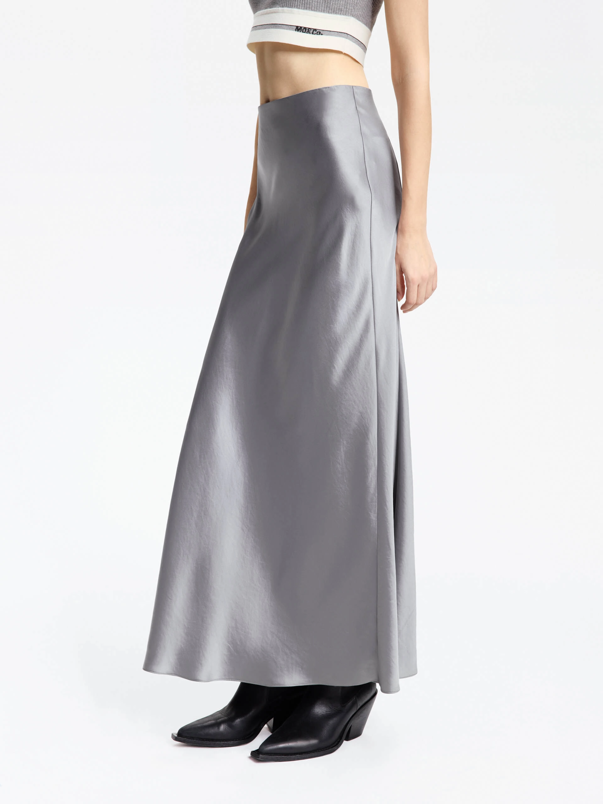HighRiseWaistband Secure Closures High Rise Satin Maxi Skirt