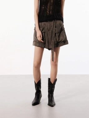 High waist Belt Shorts BreathableMeshLining Weekend Wear