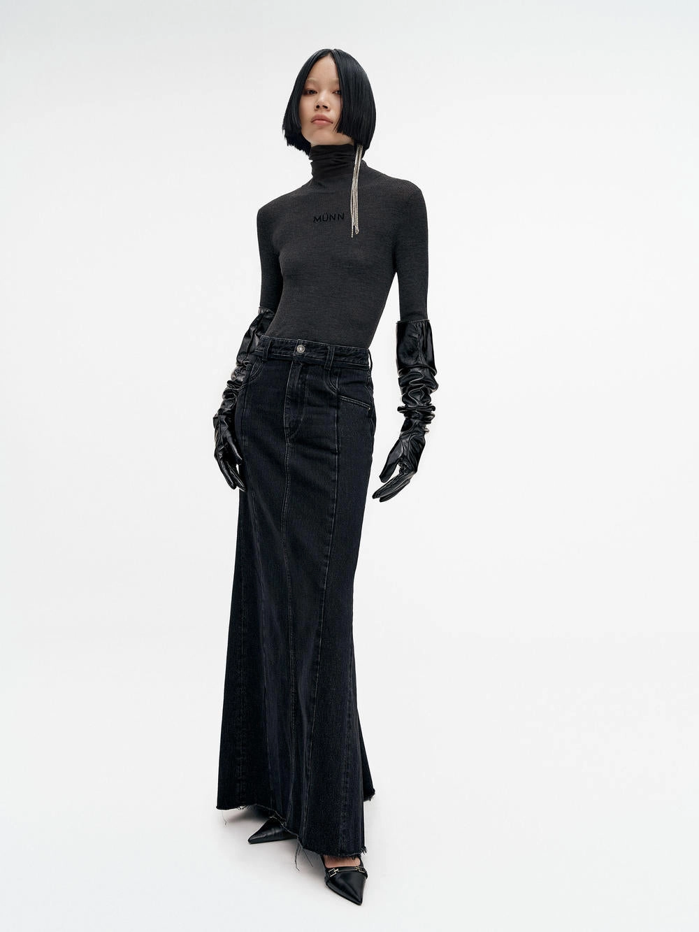 Yoga Ready High Waist Denim Maxi Skirt